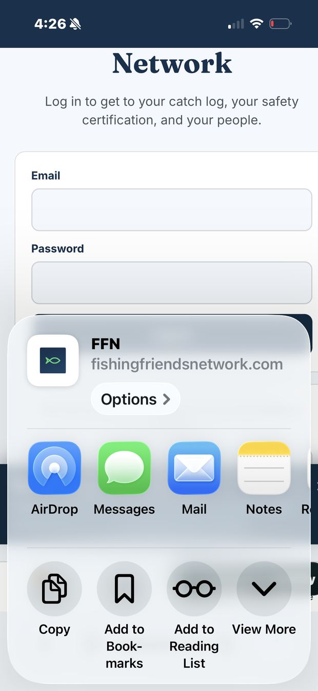 The Safari share card as it first opens, showing View More.